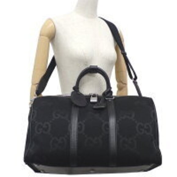 Gucci Jumbo GG Duffel Bag Shoulder Crossbody Travel Canvas Black - Picture 3 of 7